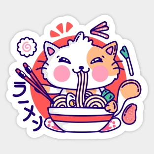 Cute Cat Eat Ramen - Kawaii Sticker